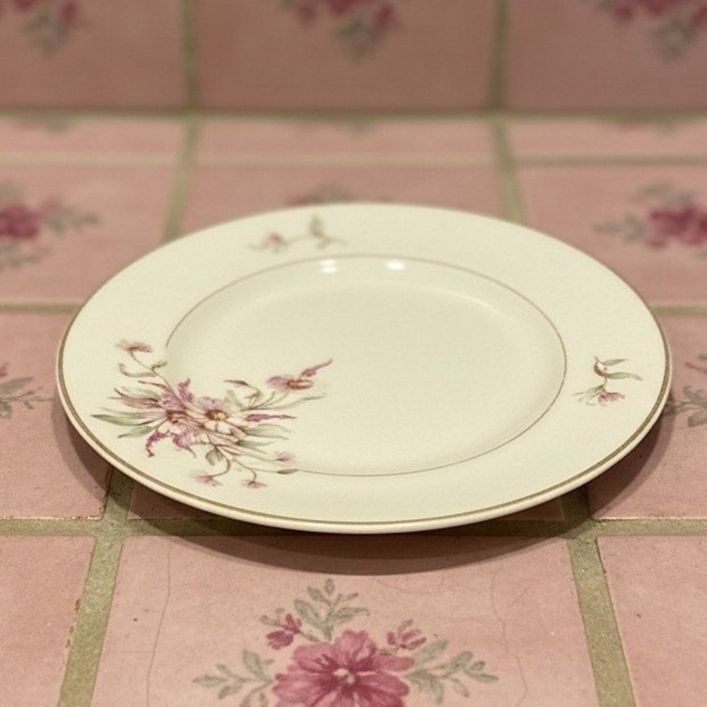 Arabia of Finland Maire Bread Plate, Vintage Pink Floral Dinnerware, Tableware